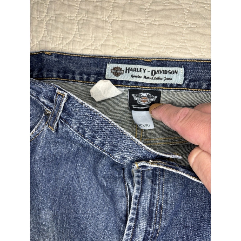 Harley Davidson Mens Jeans 40x30 Blue Straight Leg Denim Biker Pants - Picture 6 of 9